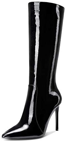 Castamere Moda Stivali Alti Ginocchio Cerniera Donna Tacco a Spillo 10CM Alto Tacco Nero Grinza Scarpe EU 36