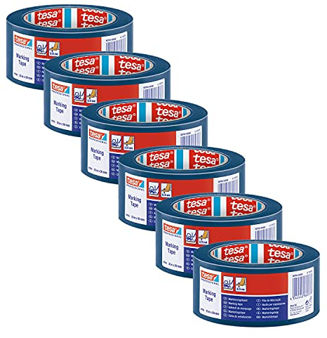 tesa 60760 Markierungsband - 6 Rollen - 33 m x 50 mm - Blau | Bodenmarkierungsband aus weichem PVC - Warnband für temporäre Kennzeichnung von Gefahrenstellen - für Innenbereiche