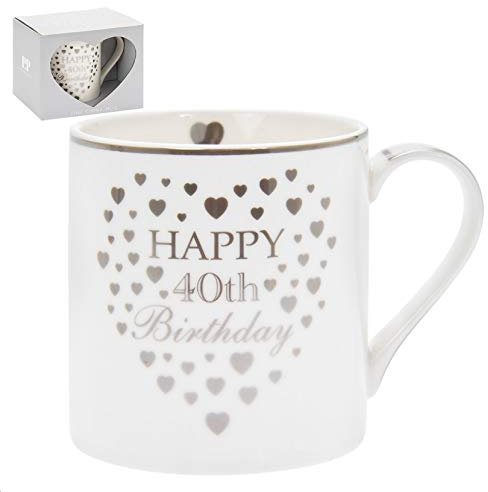 The Leonardo Collection LP34048 Ceramic 40th Birthday Mug Hearts | 1 Piece-8x8x9 cm Accessory, Cream and Gold