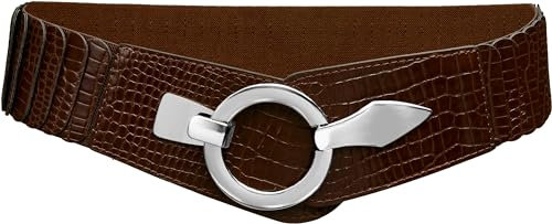 Caspar GU300-C elastischer breiter Damen Stretch Taillengürtel mit Croco Muster, Gürtelgröße:78 [für Körperumfang 75-90 cm], Farbe:braun