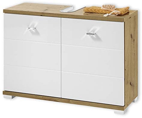 POOL Badezimmer Waschbeckenunterschrank in Artisan Eiche Optik, Weiß - Moderner Bad Unterschrank Badezimmerschrank mit viel Stauraum - 80 x 57 x 30 cm (B/H/T)