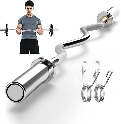 SZ hantel 50 mm Kurzhantel-Curlstange 120 cm Olympische EZ-Curlstange gerändelte Langhantel-Curlstange aus massivem Stahl mit 2 Federverschlüssen für das Fitnessstudio zu Hause