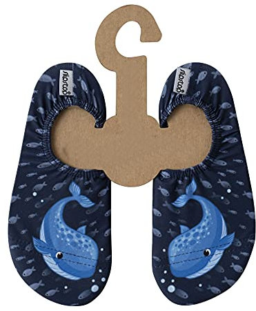 Slipstop Kinder Strandschuhe Anti Rutsch Sport Schuhe Schwimmschuhe Badeschuhe Urlaub Yoga Pool Unisex in Marine mit blauem Wal, Gr. 21-23