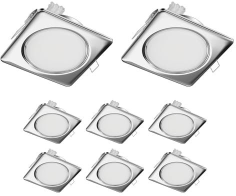 ledscom.de 8 Stück Deckeneinbauleuchte ZOBE II, chrom glänzend, eckig, 11 x 11cm, 1212lm, weiß