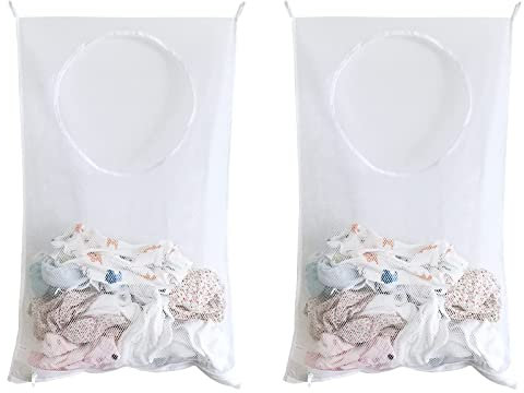 2 Stück Hängend Wäschekorb, Tür wäschesack, wäschesammler Organizer Tasche für Schlafzimmer Badezimmer, Wird in Schlafzimmerschränken, Türen, Wänden und Sogar auf Reisen Verwendet (Weiß)