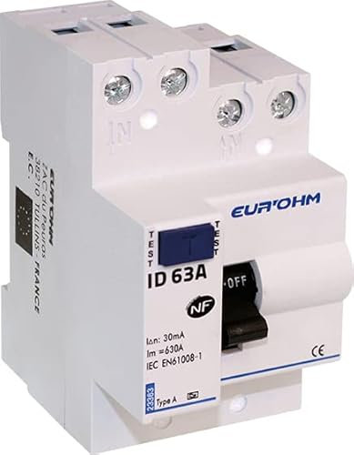 Interrupteur différentiel connexion haut/haut Eur'Ohm - 63A - 1P+N - 30mA