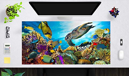 Schreibtischunterlage XXL mit integriertem Mousepad – “Bunte Unterwasserwelt“ – aus erstklassigem Vinyl (Kunststoff) – 100 x 50 cm – Rutschfeste Schreibunterlage für besten Schutz – Made in Germany