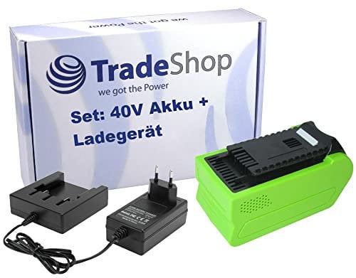 Trade-Shop Set: Li-Ion Akku 40V 3000mAh + Ladegerät für Cramer Teleskop-Hochentaster 40PS, Akku-Trimmer 40T05 40T07, Akku-Rasenmäher 40LM35 40LM41