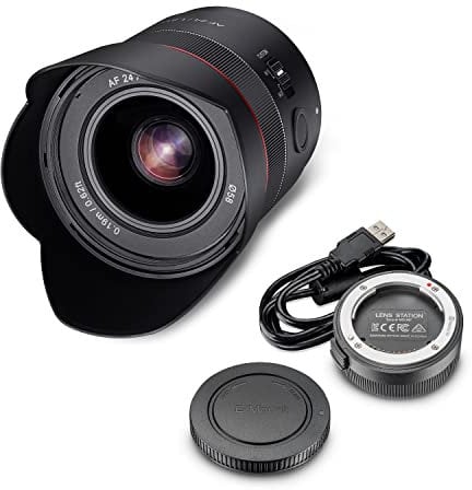 Samyang AF 24mm F1,8 FE + Lens-Station für Sony E-Mount Vollformat & APS-C I ultraleichtes Weitwinkel-Objektiv mit schnellem Autofokus I Festbrennweite für Sony Alpha A7C, A7 III, A6400, A6100