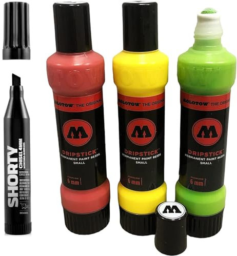 Molotow Party 863DS Dripstick Mix - 3x30ml + Montana Pocketmarker schwarz - farbintensiv mit hoher Deckkraft - permanent - wasserfest