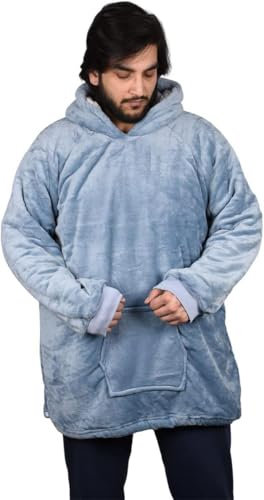 True Face Blanket Hoodie Unisex Oversized Ultra Plush Soft Giant Ladies Sherpa Hooded Long Sweatshirt Steel Grey - Thin One Size