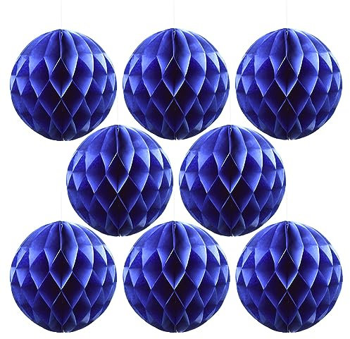 Ruidee 8 Stück Papier Wabenbälle 20cm Honeycomb Balls Pompons aus Seidenpapier Wabenpapier Papierkugeln Hängende Dekoration für Party Hochzeit Geburtstag (8in/Sapphire Blue)