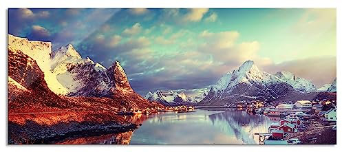 Pixxprint Glasbild Panorama, Wandbild aus Echtglas, Schneelandschaft in Norwegen, 120x50 cm, inkl. Aufhängung und Abstandshalter