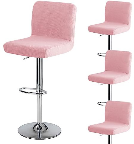 Levoberg Housse de Tabouret de Bar avec Dossier Imperméable Couverture de Chaise Haute de Bar Extensible Housse de Chaise de Salle à Manger Pivotante Lavable 4 Pièces Rose