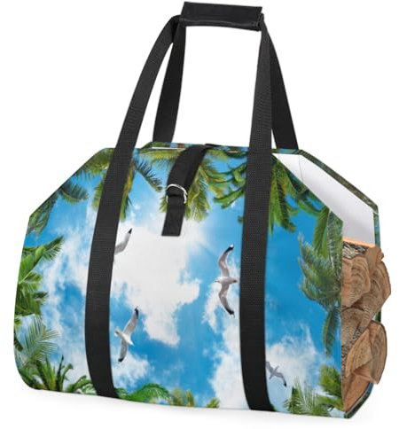 Blue Sky Palmen Kaminholzträger, stabiler Kamin-Holzträger, positiv, inspirierend, robuste Tragetasche für Grill, Campin