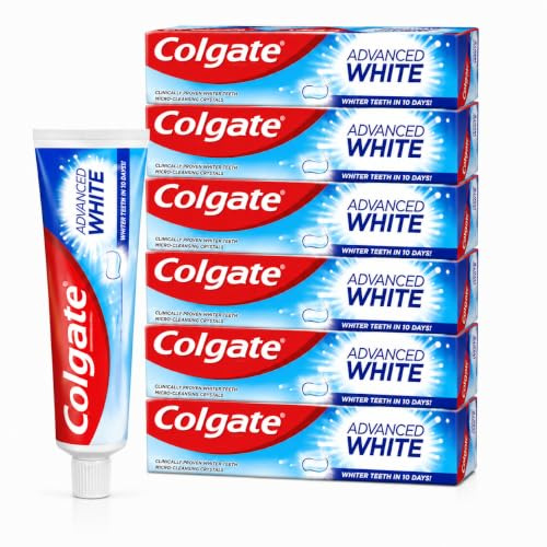 Colgate Advanced White Zahnpasta 6 x 100g – Whitening Zahncreme für weißere Zähne – Entfernt Verfärbungen, Kariesschutz & Frischer Atem – Familienpack 600g