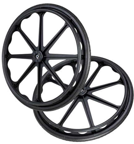 2 Rollstuhlräder 50,8 55,9 61 cm Vollpolyurethan-Reifen, Rollstuhlersatzräder mit Lagern und Handreif, integral geformtes Rad für alle Arten von Rollstühlen (Farbe: Noir, Größe: 61 cm)