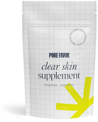 POREFAVOR Skin Support Clear Skin Supplements – Vegan Skin Care Vitamins, 60 All-in-One Skin Vitamins for Blemishes, blackheads & Oil Control, for Women, Men, & Teens - 1 Month Supply