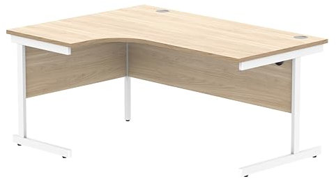 office hippo Robuster Büroschreibtisch, linker Ecktisch, stark, verlässlich mit Kabelführung, PC-Tisch für Büro oder Zuhause, Kanadische Eichenplatte/Weisses Gestell