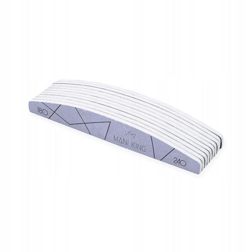 MANI KING Lima per unghie – Mezzaluna 180/240 – 10 pezzi per manicure e pedicure – Lima monouso di alta qualità per unghie in gel – Set di unghie in gel – Ideale per unghie in gel