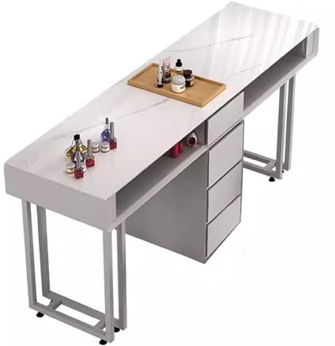 BOYITES Modern Manicure Table, Professional Manicure Desk with Storage Drawers, Art Nail Tech Workstation for Mainicure Shop, Comes with Socket, Freestanding Beauty Salon Table,B,140cm