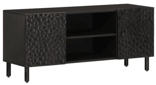 vidaXL Meuble TV, Armoire de Télévision avec Pieds, Meuble Télé avec Rangement Salon Salle de Séjour, Moderne, Noir Bois Massif de Manguier