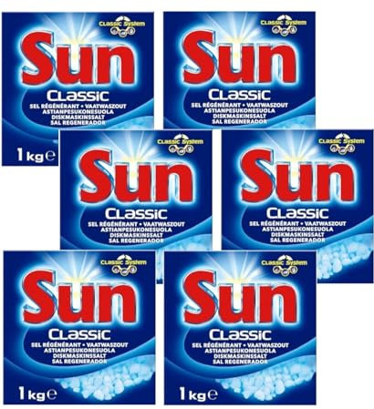 SUN CLASSIC - Sel Regénérant 1Kg Détergent pour lave-vaisselle - Pack de 6