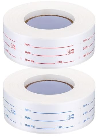 2 Rolls 1000 Pieces Removable Food Stickers,1 x 2 Inch Food Freezer Lables Reminder Food Storage Labels Prep Canning Labels for Jars,Pantry and Meal Containers (Red,Blue)