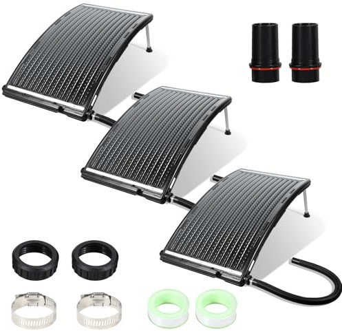 Herrselsam Poolheizung Solar 3 Sets, Solarheizung Pool 113 x 69 x 35 cm, Sonnenkollektor Pool Anschluss Ø 32-40mm, Höhenverstellbar Pool Heizungen Solar für Schwimmbad, Gartendusche