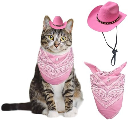 AWOCAN Cowboyhut für Hunde, Katzen, Cowboyhut, Mini-Cowboyhut für Hunde, Katzen, Cowboy-Kostüm mit Bandana, Schal, Urlaub, Halloween, Haustier-Party-Dekoration (Rosa, klein)
