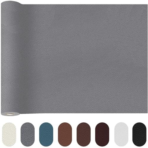 TOJUNE Kunstleder Selbstklebend, Leder Patch Reparaturset für Couch, Autositz Sofa, Jacken, Möbel Reparatur und Renovierung, Meterware Selbstklebende Lederflicken (Grau, 40 X 200 cm)
