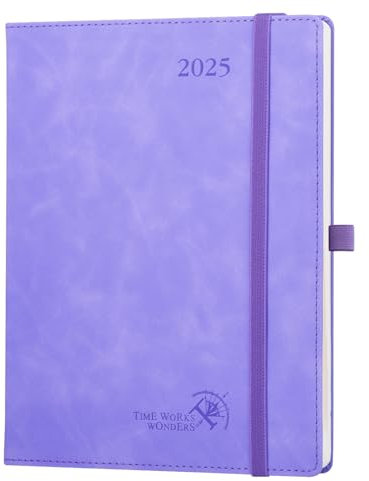 POPRUN Kalender 2025 Buchkalender Softcover mit PU-Leder, ca. A5 (22 x 16,5 cm) - Terminplaner, Wochenplaner Notizbuch (Jan.2025-Dez.2025) mit 100 GSM Papier - Flieder