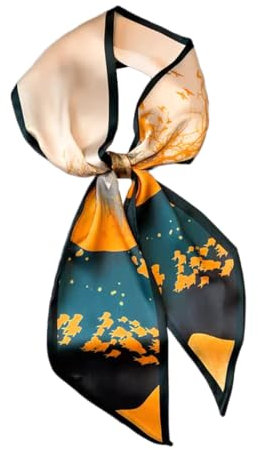 GIMIRO Satin Seidenschal 148 x 13,5 cm Krawatte Double Layer Bund für Blazer, Mantel, Kleid (72# Yellow Fish in Green Sea)