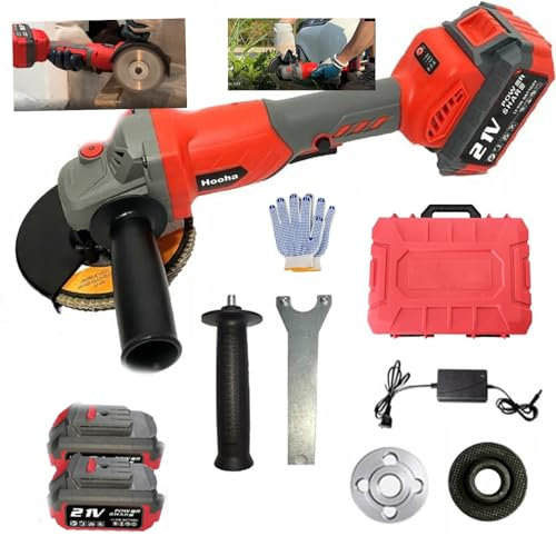 Hooha 3000W Akku-Winkelschleifer Mit Akku&Ladegerät, 125mm Scheibe, 28 mm Schnitttiefe, 3 drehzahlregelung, 21V schleifmaschine,Flex,Geeignet zum Schneiden und Polieren von Holz,Stein,Stahl
