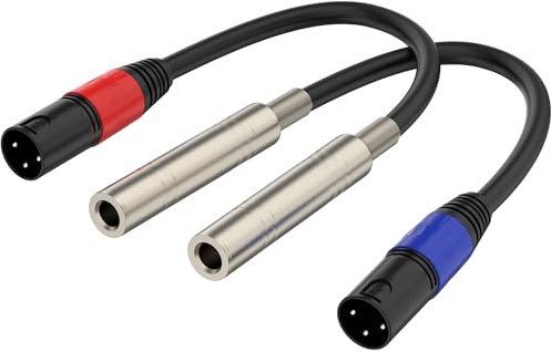 Jozzai 1/4“(6.35 mm) Female to XLR Male 3-Pin Socket Audio Cord, 1.1 Foot, 2 Packs, 6.35mm TRS/TS to XLR Male Adapter, High-Purity 4N OFC Conductors, for Audio Electronic Devices