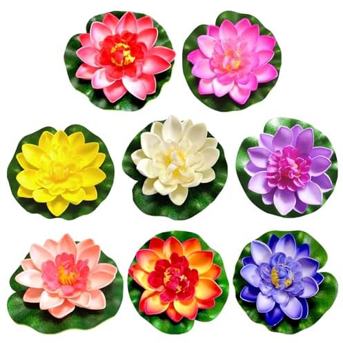 VBRHFRIF 8 Artificial Lotus Flowers, Pool Decoration Lotus Flowers, Artificial Plant Decoration, Outdoor Pond Decoration, Floating Pool Plants