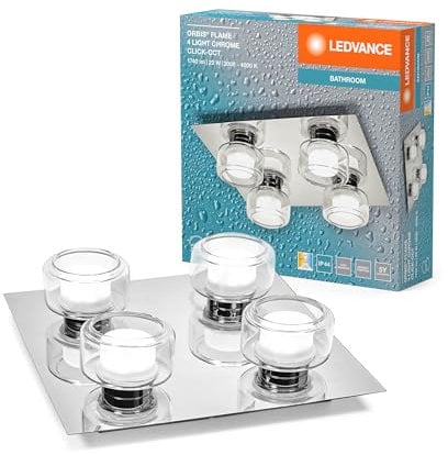 LEDVANCE ORBIS Flame Wand- und Deckenleuchte mit LED, Chrom, 22W, 1400lm, 3000/4000K, Farbtemperatur via Wandschalter einstellbar (kaltweiß und warmweiß), IP44 Schutz vor Fremdkörpern und Spritzwasser