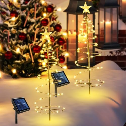 Umikk Weihnachtsbaum Beleuchtung Aussen Solar, LED Stern Weihnachten Solarlicht, Weihnachtsdeko Aussen Solar Tannenbaum, IP65 Wasserdicht Weihnachtsdeko Aussen mit 8 Modi für Garten Bäume, Terrasse
