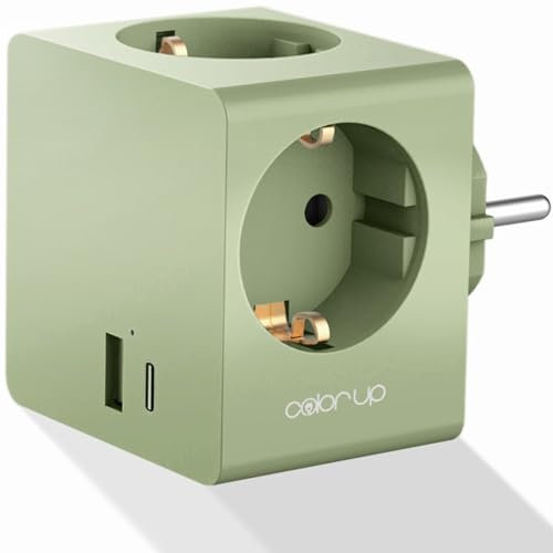 COLOR UP Steckdosenwürfel ohne Kabel, 5in1 Steckdosenadapter für DE/NL/ES/SE/FR, Mehrfachsteckdose für USB A/C + 3X C E/F, Mehrfachstecker für Steckdose mit Überspannungsschutz & Kindersicherung