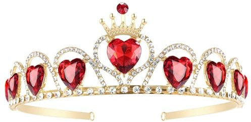 Kopfschmuck Rotes Herz Tiara Nachkommen Kostüm Kopfschmuck Königin der Herzen Goldkrone für Mädchen Teenager Halloween Partys