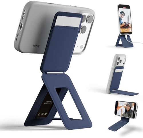 MOFT Phone Tripod Wallet for iPhone, Mulit-Angles, Lightweight & Portable Phone Stand, MOVAS Vegan Leather Magnetic Wallet, Strong Magnets, NFC Card Holder,Travel Essential, Navy Blue (With Card Slot)