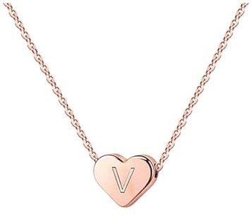 Pendants for necklace 26 Initial Heart Shape Alphabet Necklace For Women Stainless Steel Necklaces For Women A Z 26 Alphabet Initial Rose Gold Necklaces For Women Girls Jewellery (V, One Size)
