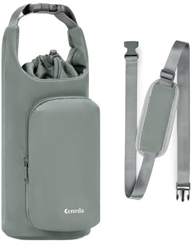 Ceneda Water Bottle Carrier Bag with Phone Pocket 32oz 40oz Tumbler Insulated Water Bottle Holder with Adjustable Shoulder Strap Carrier Sling Bag (Grey)