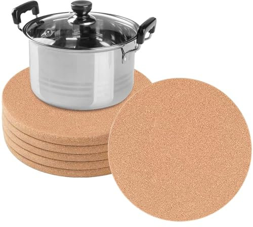 6 Pack 19 cm Runde Topfuntersetzer Kork, Korkuntersetzer Rund Kork Untersetzer, Hitzebeständig & Saugfähig Korkplatte Rund für Töpfe Pfannen, TopfuntersetzerExtra Dicke Runde Untersetzer