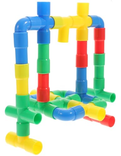 Abaodam Water Pipe Toy, Colourful Building Tubes Construction Set for Kids | Smooth Pieces For Small Hands, House Car Tree And Rocket Builds, One Complete Set