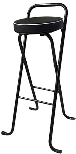 Generico Sgabello da Bar Pieghevole con Maniglia, 65/75cm Sgabello Alto Pieghevole Portatile per Adulti,Sedia Sgabello Pieghevole Alta con Imbottiti(Zwart,65cm/26in)