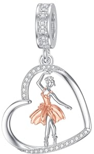 ROMANTICWORK Herz Ballett Charm fit Armband 925 Sterling Silber Ballerina Tanzen Charms Anhänger für Armbänder Schmuck Geschenk für Damen Mädchen