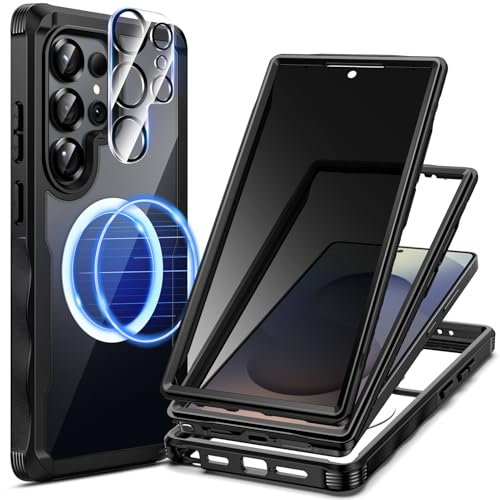 seacosmo Sichtschutz für Samsung Galaxy S25 Ultra Hülle [Kompatibel mit MagSafe], Anti-Spy 360 Grad Handyhülle mit 2 Vorderseite (mit Privacy Panzerglas + ohne Displayschutz) und Kamera Schutzfolie