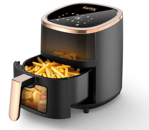 KAITOL Air Fryer 4L, 1200W Rapid Air Circulation, Two Viewing Window, Digital Touchscreen, 8 Preset Menus, 1-60Min Time Control, Max. 200°C, Uses No Oil, Air Fry, Non-Stick, Dishwasher Safe Baskets