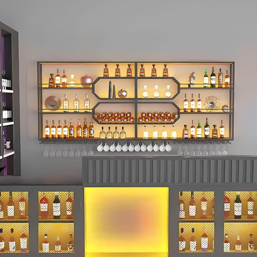 Moderne Metall Wand montiert Wein Display Rack, 4-Schicht-Eisen-Rack, Bar Regale Wand, montierte Weinregal, Bar Einheit Floating Shelves, Flaschenregal für Home, Restaurant (240*125*25CM)